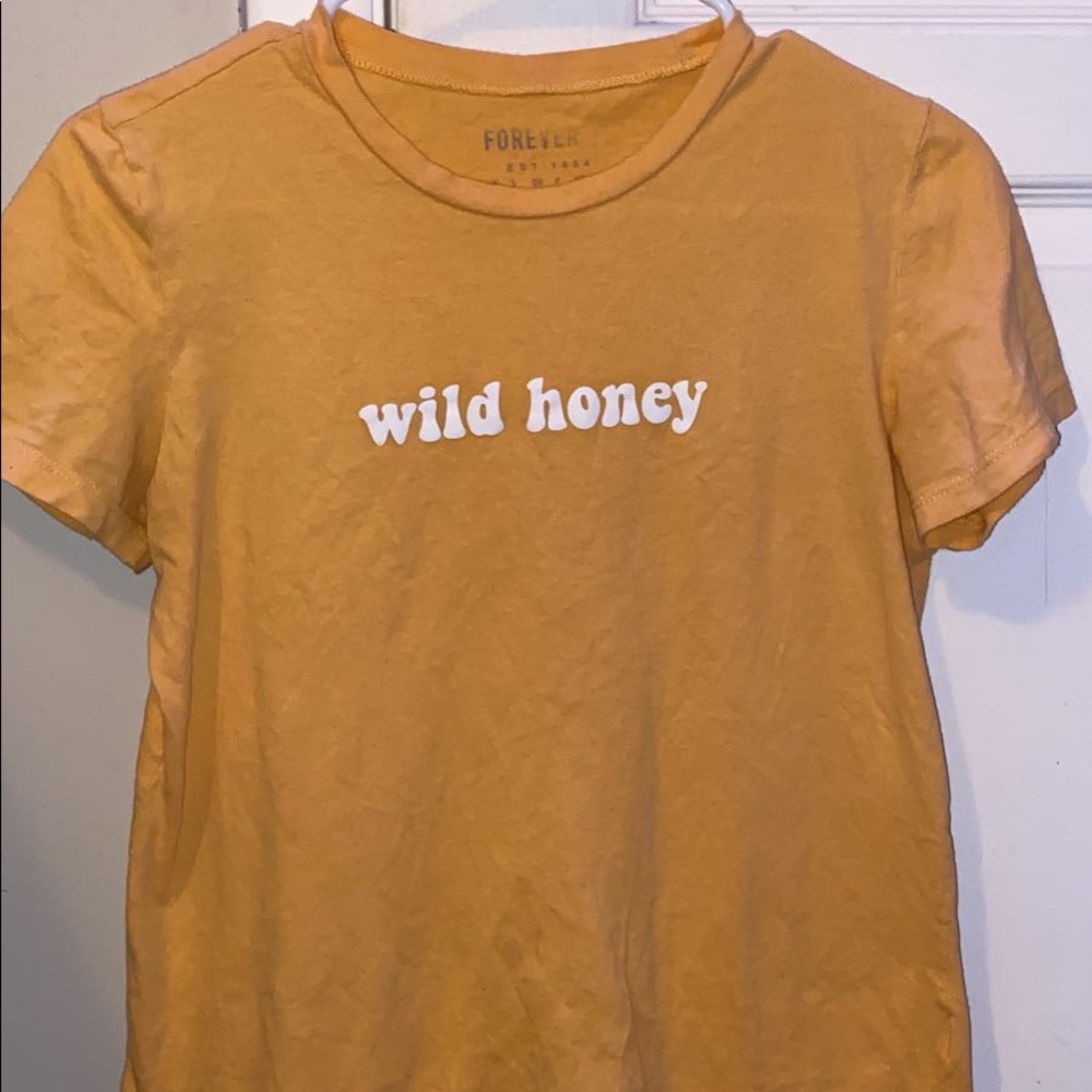 yellow “wild honey” shirt from forever 21!!